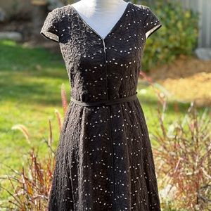 Talbots Black Eyelet Cap Sleeve Dress